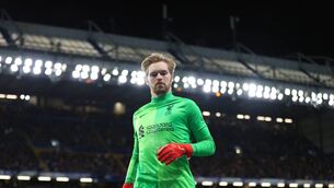 <p>LONDON, ENGLAND - JANUARY 02: Caoimhin Kelleher of Liverpool during the Premier League match between Chelsea and Liverpool at Stamford Bridge on January 02, 2022 in London, England. (Photo by Catherine Ivill/Getty Images)</p>
