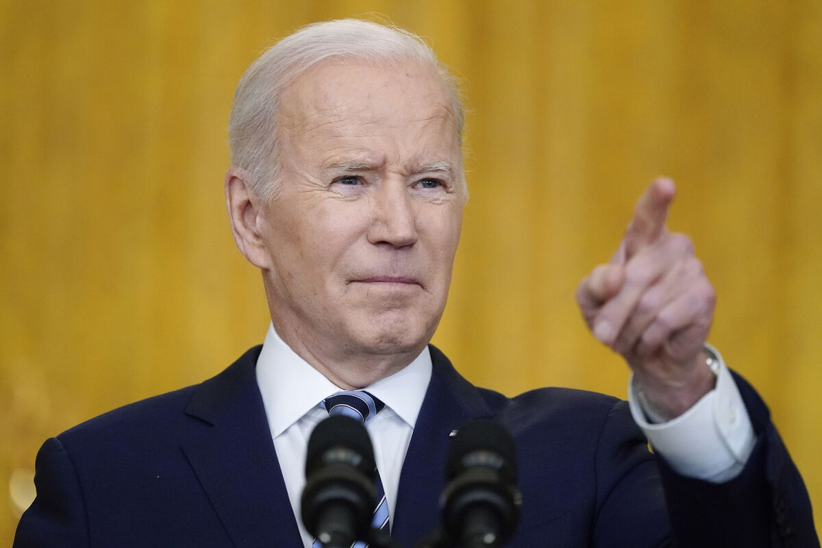 President Joe Biden speaking about the Russian invasion of Ukraine in the East Room of the White House, Thursday, Feb. 24, 2022, in Washington. (AP Photo/Alex Brandon)