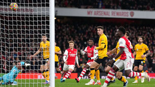 <p>LATE DRAMA: Wolves keeper Jose Sa can only deflect Alexandre Lacazette’s shot into the net for Arsenal’s winning goal at the Emirates Stadium.	Picture: PA</p>
