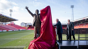 <p>The new statue of Sir Alex Ferguson at Pittodrie (Jane Barlow/PA)</p>
