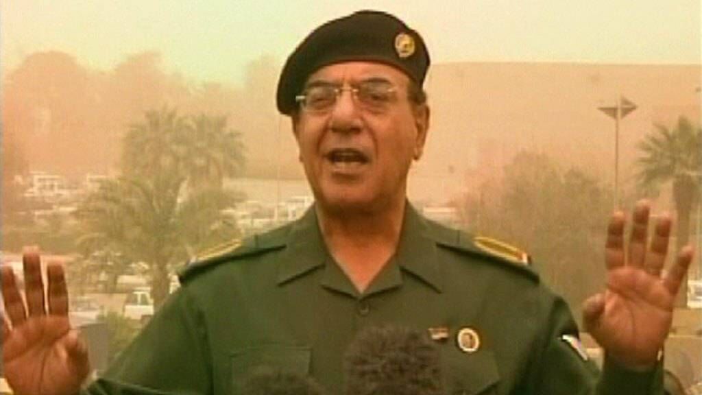 Another war, another rooftop: Mohammed Saeed al-Sahhaf or 'Comical Ali' went on TV in 2003 claiming Iraq was winning the war as viewers could see allied missiles landing behind him. Unfortunately, disinfo is generally not so easy to detect.