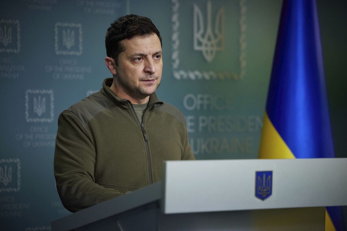 Ukrainian President Volodymyr Zelenskyy delivers his speech addressing the nation in Kyiv, Ukraine, Friday, Feb. 25, 2022. Picture: Ukrainian Presidential Press Office via AP Ukrainian President Volodymyr Zelenskyy delivers his speech addressing the nation in Kyiv, Ukraine, Friday, Feb. 25, 2022. Picture: Ukrainian Presidential Press Office via AP
