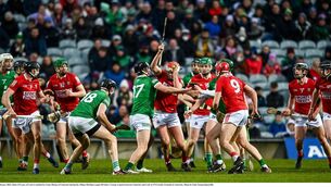 <p>Cork's Daire O'Leary of Cork is tackled by Conor Boylan of Limerick during the Allianz Hurling League Division 1 Group A match at TUS Gaelic Grounds in Limerick. </p>
