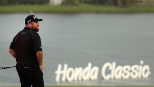 <p>ONE THAT GOT AWAY: Shane Lowry reacts to the missed birdie putt on 18 at the Honda Classic at PGA National Resort</p>