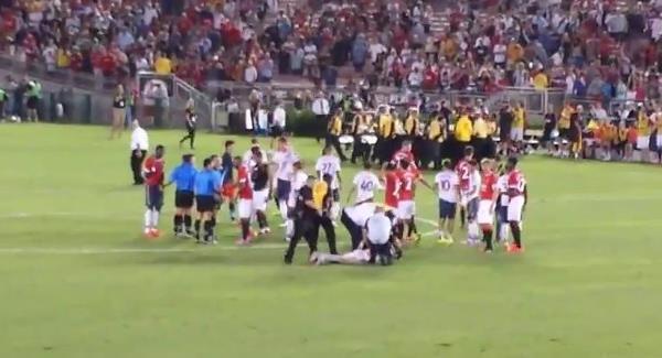Irish pitch invader body-tackled by LA stewards