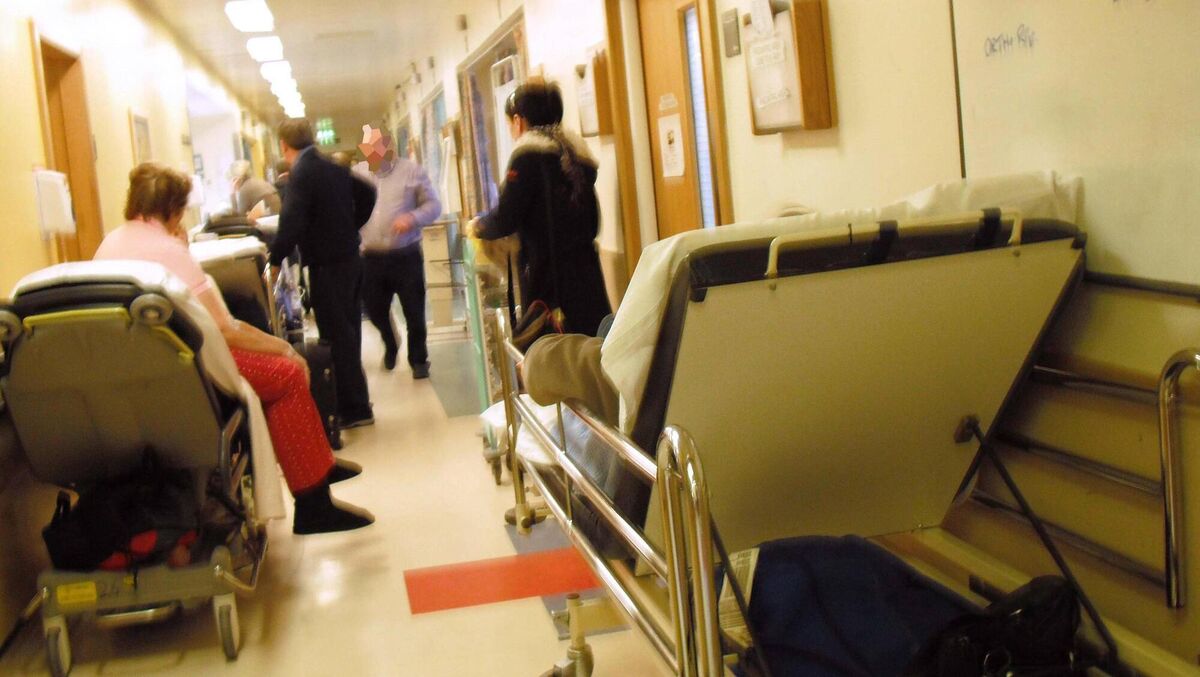 Patients on trolleys trollies at Cork University Hospital.