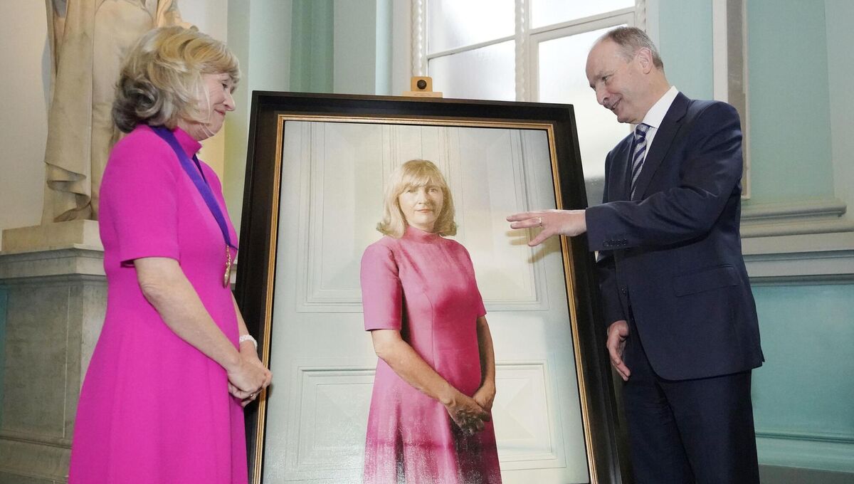 Taoiseach Micheal Martin unveils a portrait of Professor Mary Horgan. Picture: Niall Carson/PA Wire