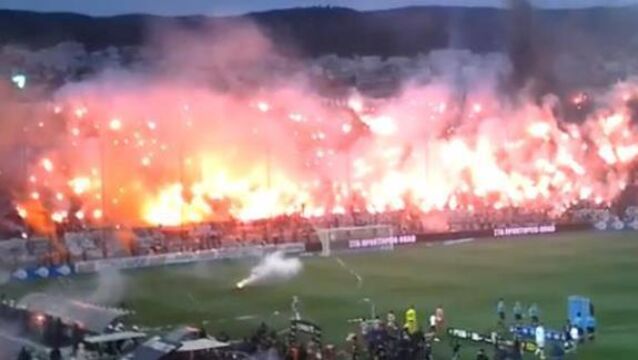 Scary flares disrupt game in Greece