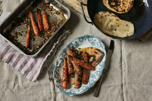 Roasted spiced carrots with flatbreads
