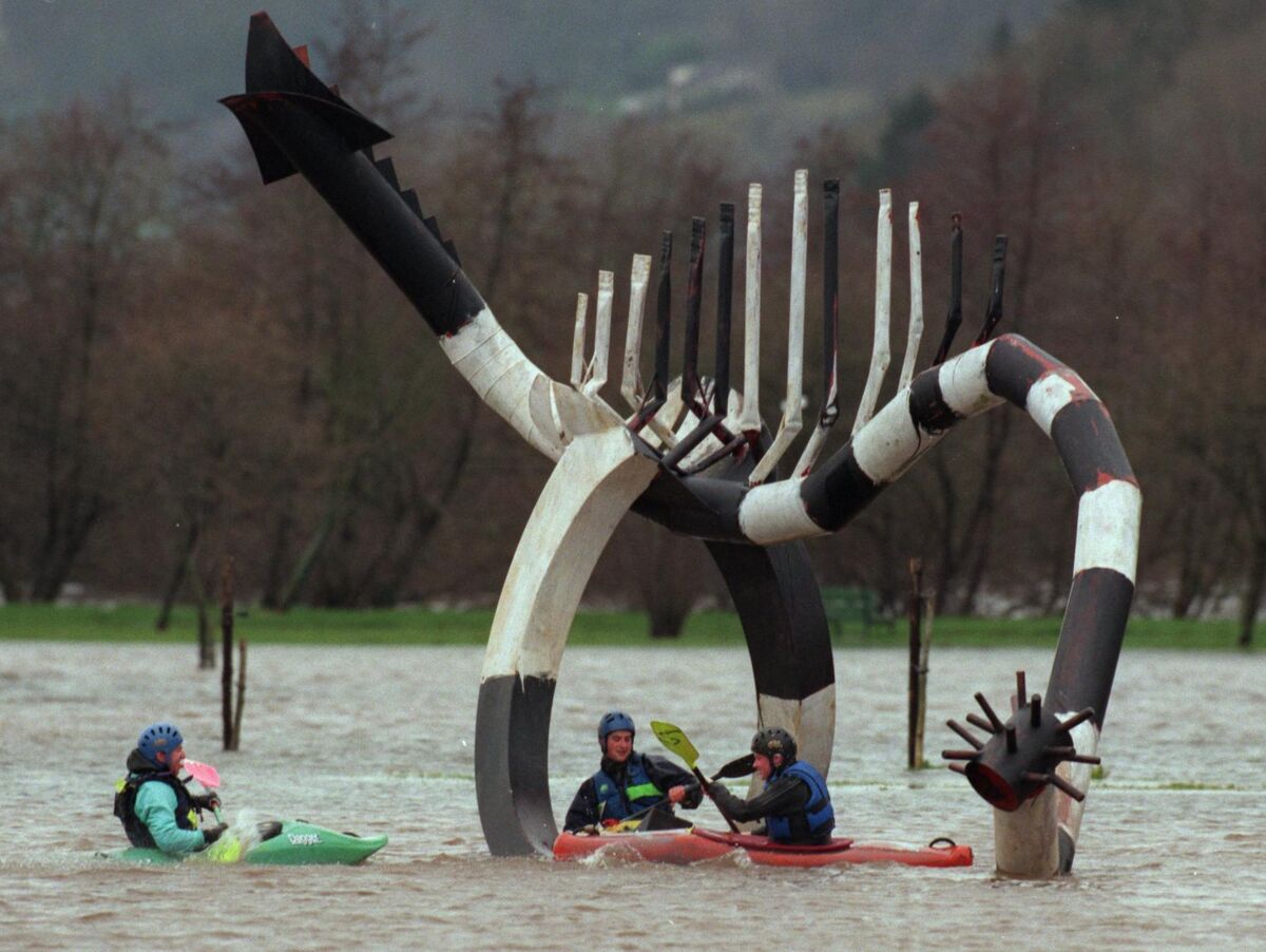 The sculpture in its 'black and white phase' during a typical flood at the Lee Fields. Picture Maurice O'Mahony 