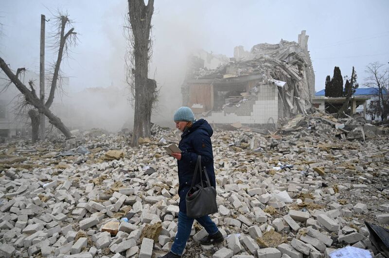 A woman walks amidst the debris of a school building destroyed by shelling, as Russia's invasion of Ukraine continues, in Zhytomyr, Ukraine March 4, 2022. Picture: REUTERS/Viacheslav Ratynskyi A woman walks amidst the debris of a school building destroyed by shelling, as Russia's invasion of Ukraine continues, in Zhytomyr, Ukraine March 4, 2022. Picture: REUTERS/Viacheslav Ratynskyi