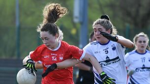 <p> Cork's Abbie O'Mahony in a tussle for possession with Waterford's Laura Mulcahy, during their Lidl National Football League Division 1 clash at MTU.</p>