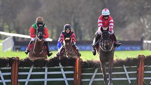 <p>Glengouly, right, got the better of Sam's Choice at Gowran Park but might not confirm that form at Leopardstown. 	Picture: Healy Racing</p>
