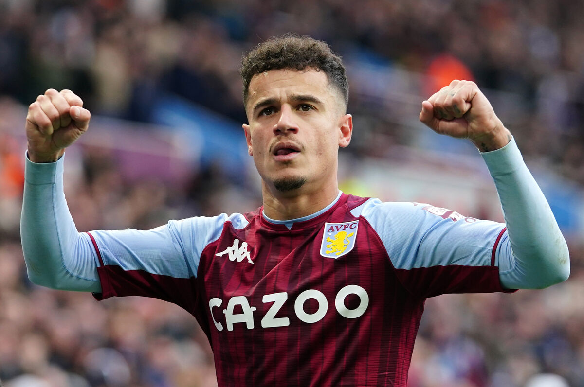 Aston Villa's Philippe Coutinho celebrates scoring their side's third goal of the game during the Premier League match at Villa Park, Birmingham. Picture date: Saturday March 5, 2022.