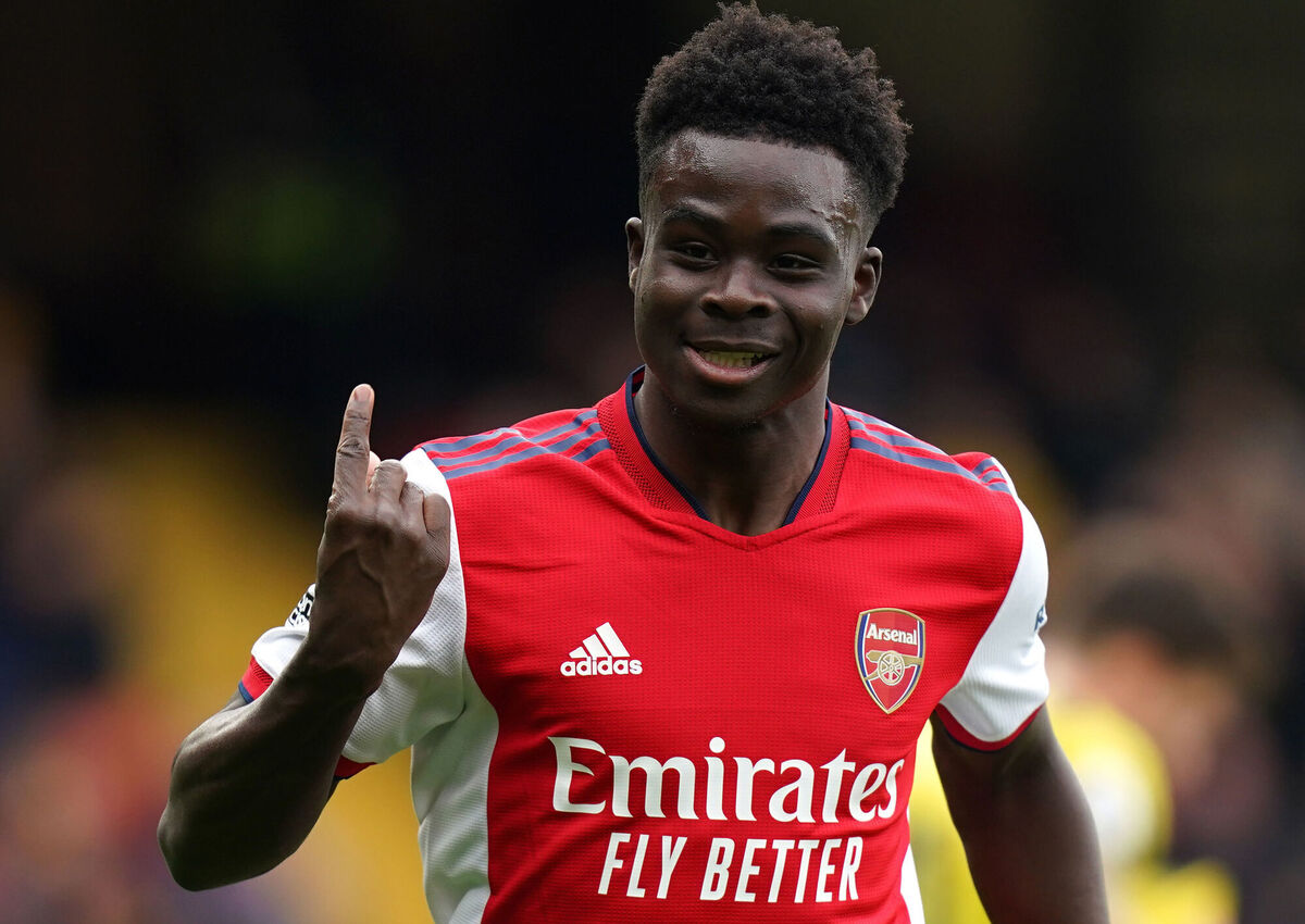 Arsenal's Bukayo Saka celebrates scoring their side's second goal of the game during the Premier League match at Vicarage Road, Watford. Picture  Adam Davy/PA Wire. 