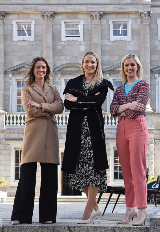  Holly Cairns, T.D., left, Helen McEntee T.D., Minister for Justice and Lisa Chambers, Senator, outside Leinster House. Picture: Moya Nolan
