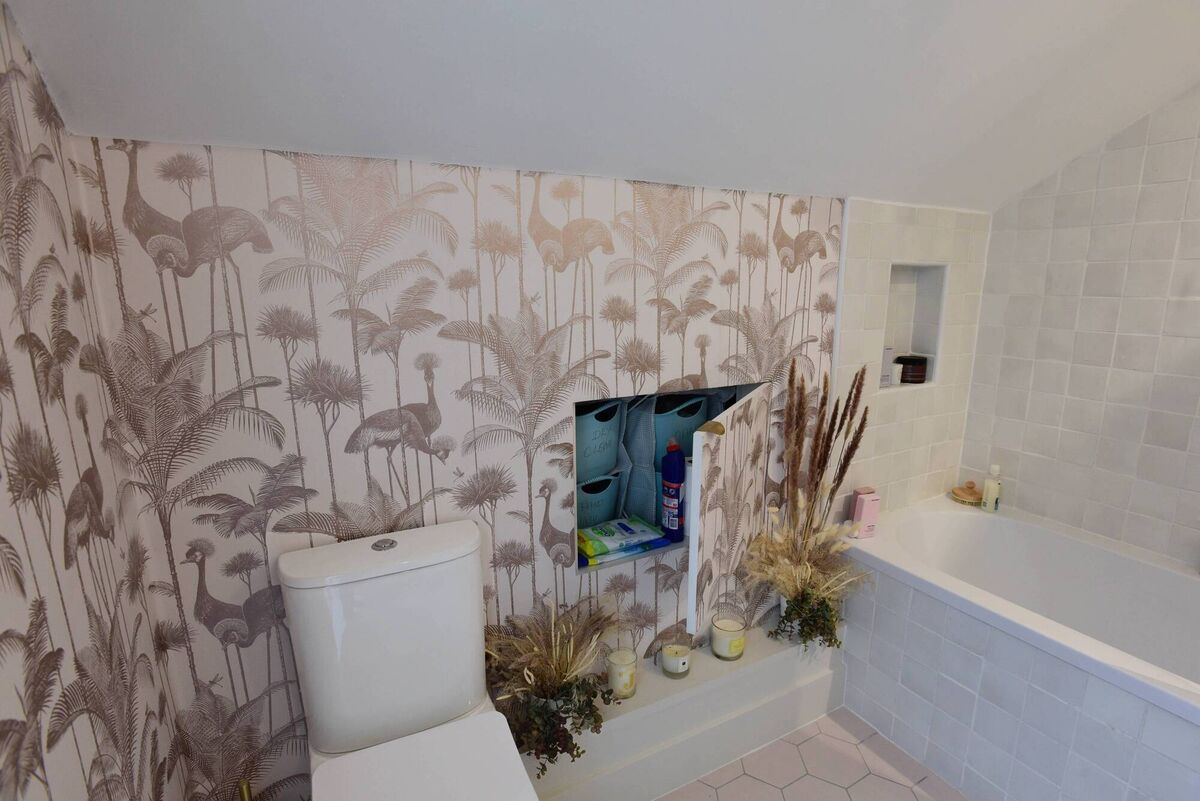 Storage in Jennifer's bathroom. Picture: Moya Nolan