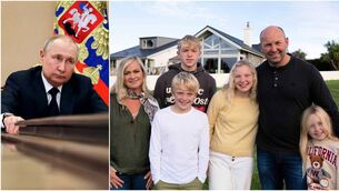 <p>Russian President Vladimir Putin chairs a meeting with members of the government via teleconference in Moscow, Thursday, March 10, 2022. Picture: Mikhail Klimentyev, Sputnik. And Home of the Year contenders Emma Kelly, Ciaran O' Sullivan and family in Cork</p>