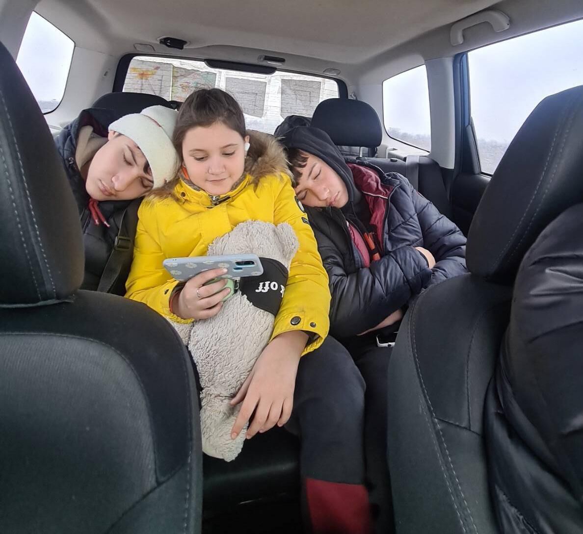 Some of the children in Nikolai Sykal's car as they flee Ukraine.