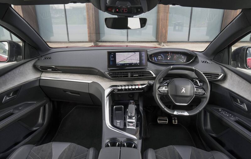 The infotainment system with its 10” screen is a joy to live with – even for tech morons like me – but the i-cockpit design is something of an acquired taste, as is the flat-bottomed steering wheel The infotainment system with its 10” screen is a joy to live with – even for tech morons like me – but the i-cockpit design is something of an acquired taste, as is the flat-bottomed steering wheel