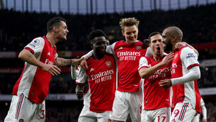 <p>Arsenal's Alexandre Lacazette celebrates scoring his sides second goal from a penalty during the Premier League match at the Emirates Stadium, London. Picture: Nick Potts/PA Wire </p>