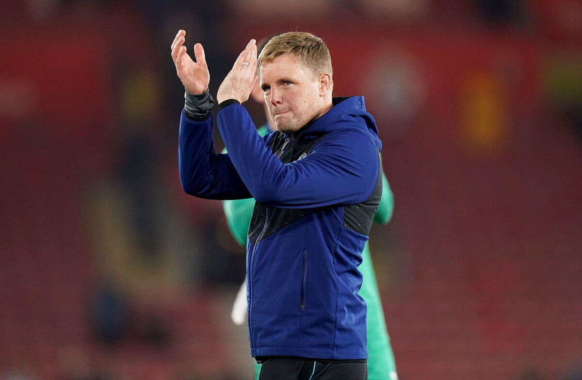 Newcastle United manager Eddie Howe applauds the fans at full time after the Premier League match at St Mary's Stadium, London. Picture: Adam Davy/PA Wire. 