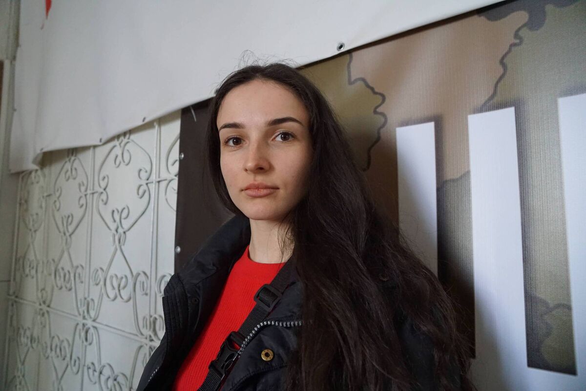 Maria Milashenko, whose husband is on the frontline, has volunteered at the gun school. Picture: Hannah McCarthy