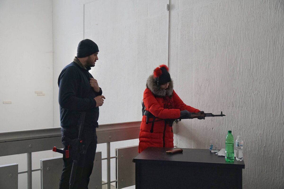 People at the Lviv Gun School have been taught how to defend themselves with pistols, rifles and machine guns. Picture: Hannah McCarthy