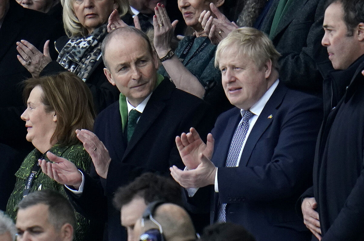 Taoiseach Michael Martin with British PM Boris Johnson iahead of his trip to US for St Patrick's Day. Picture: Andrew Matthews/PA Wire. Taoiseach Michael Martin with British PM Boris Johnson iahead of his trip to US for St Patrick's Day. Picture: Andrew Matthews/PA Wire.