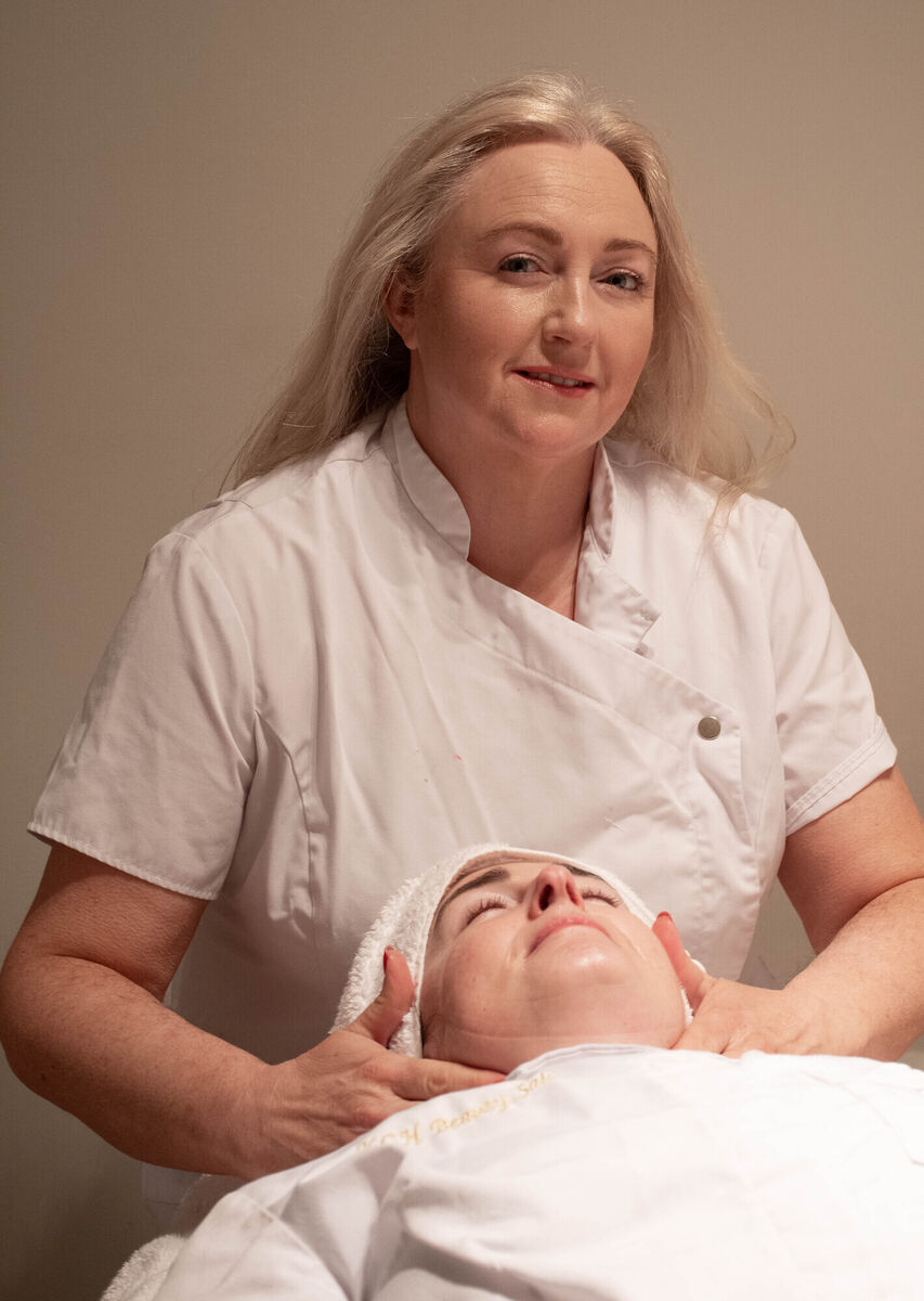 Kathleen Hurley Mullins, with a customer inside her KCH Beauty Salon in Youghal, Co Cork. Pictures: Howard Crowdy