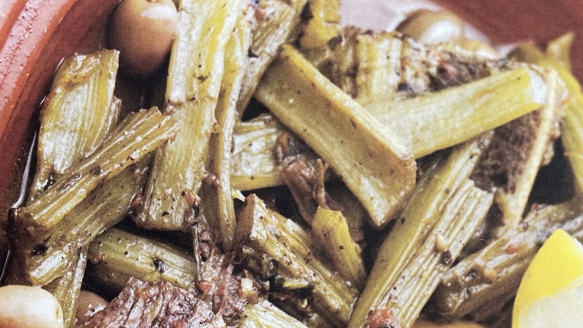 Lamb tagine with cardoons, lemon and olives