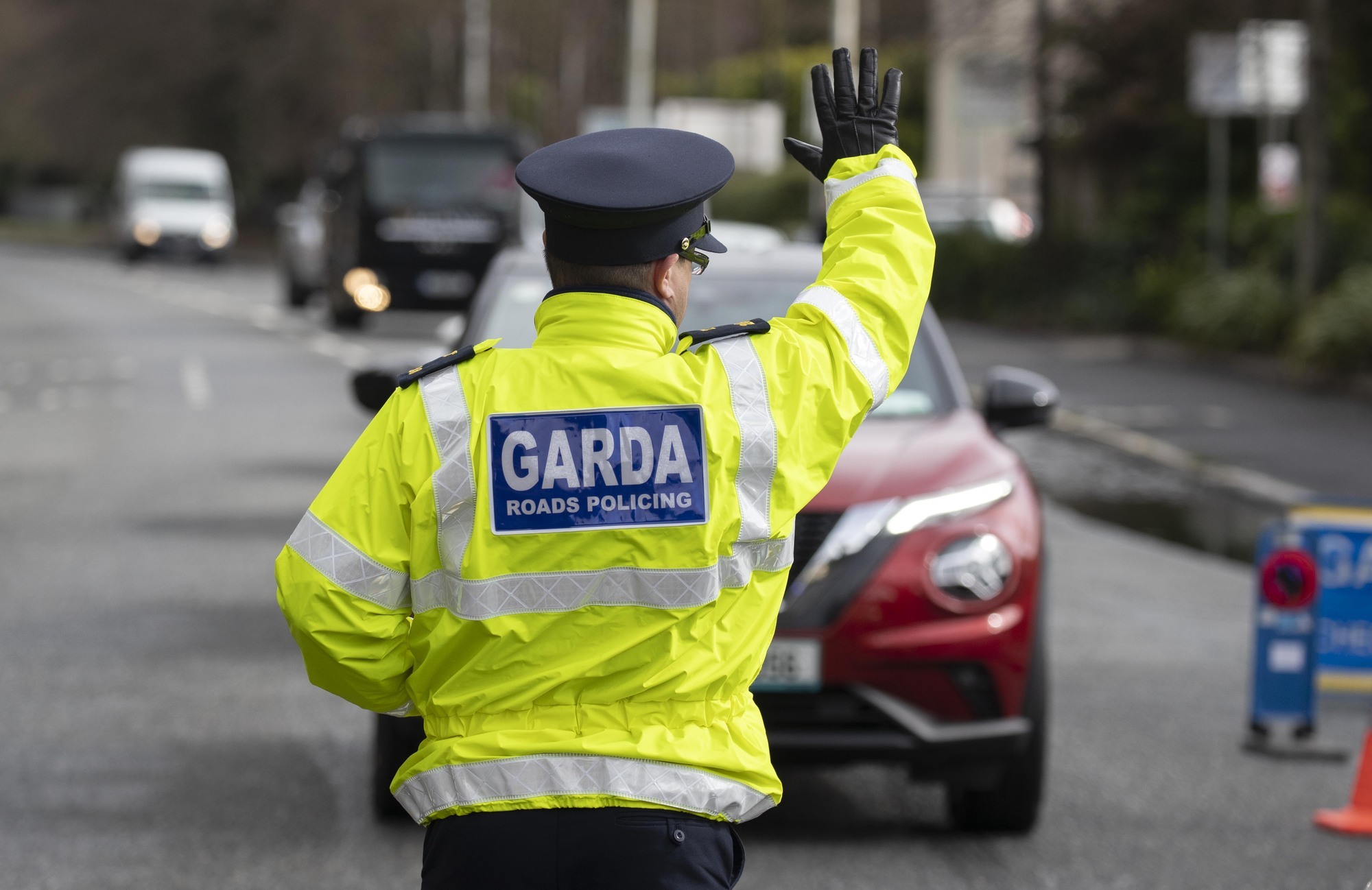 Gardaí stop motorists pictured this morning at a Garda checkpoint on Chapelizod Road, Dublin at the launch of an appeal by the Road Safety Authority (RSA) and An Garda Síochána for their St. Patrick’s Weekend Bank Holiday road safety appeal. Picture: Colin Keegan, Collins Dublin