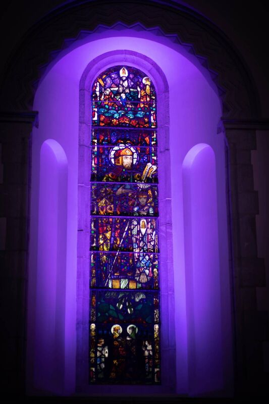 Declán of Ardmore, as depicted by Harry Clarke on one of the Honan Chapel’s famous stained-glass windows. Photo: Stephen Bean/UCC Declán of Ardmore, as depicted by Harry Clarke on one of the Honan Chapel’s famous stained-glass windows. Photo: Stephen Bean/UCC