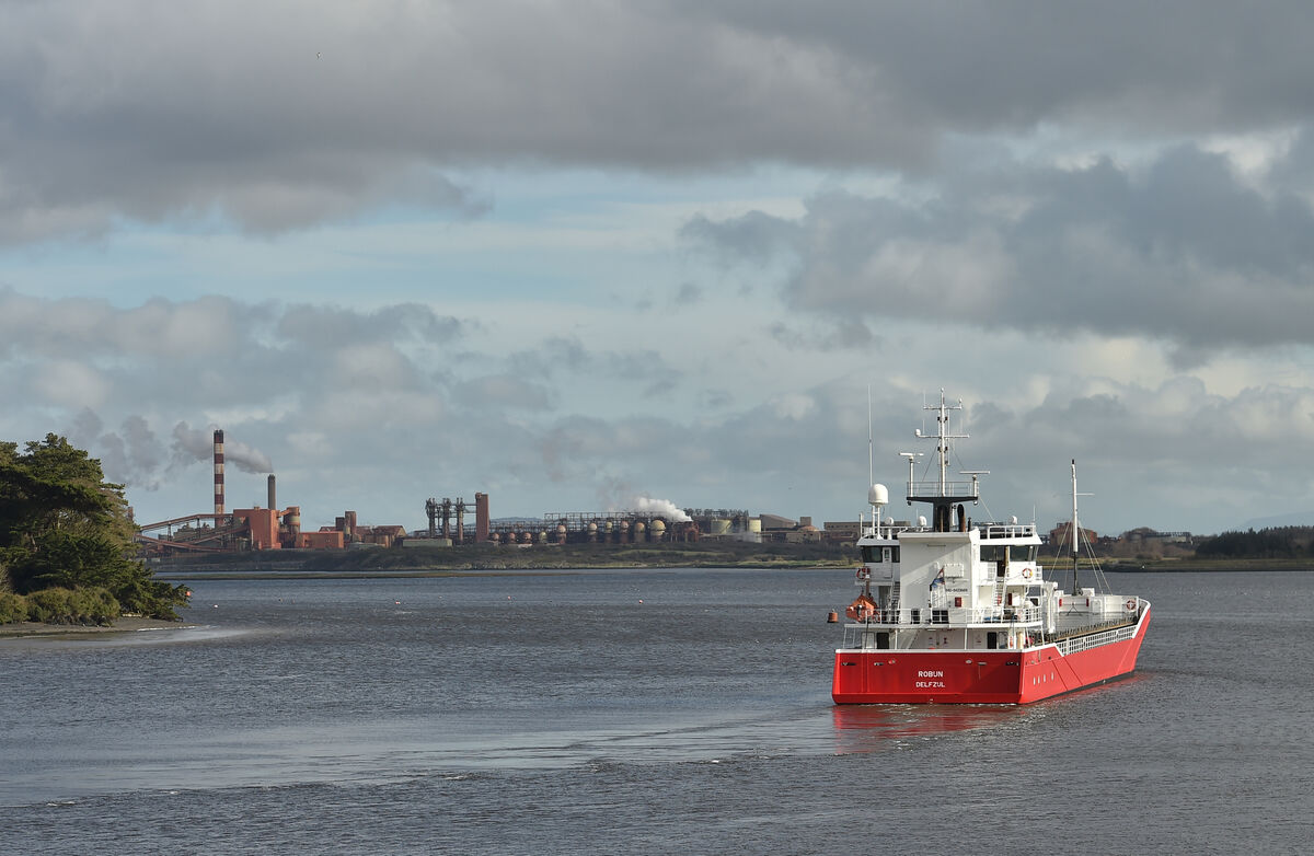  Aughinish alumina in the background as a general cargo ship turns in the Shannon Estuary at Foynes Harbour, Co Limerick. Picture: Dan Linehan