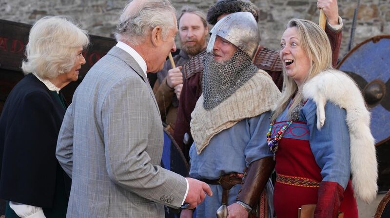 The Prince of Wales and the Duchess of Cornwall meet members of Waterford Viking Re-enactment Group at Reginald's Tower, during their visit. Picture: Julien Behal/PA The Prince of Wales and the Duchess of Cornwall meet members of Waterford Viking Re-enactment Group at Reginald's Tower, during their visit. Picture: Julien Behal/PA