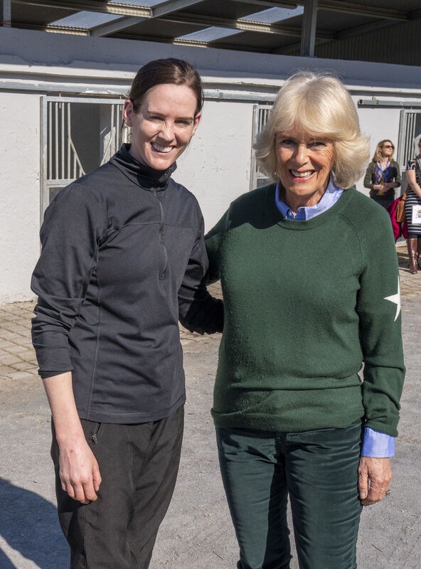 The Duchess of Cornwall meeting Rachael Blackmore at Henry de Bromhead Stables in Knockeen Co Tipperary during her visit with Prince Charles to Waterford and Tipperary in the South East of Ireland. Picture: Arthur Edwards/PA The Duchess of Cornwall meeting Rachael Blackmore at Henry de Bromhead Stables in Knockeen Co Tipperary during her visit with Prince Charles to Waterford and Tipperary in the South East of Ireland. Picture: Arthur Edwards/PA