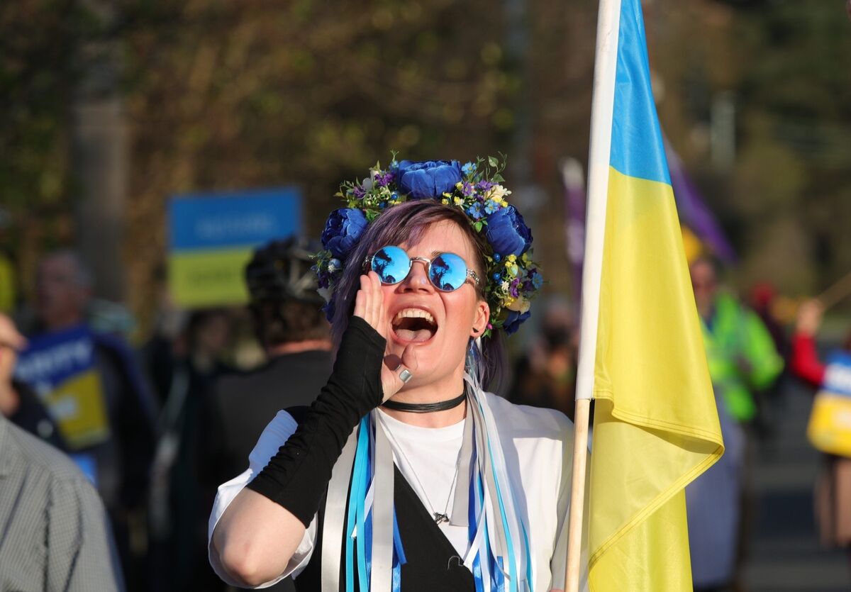 Olga Kiseleva protests in support of Ukrainians. Picture: Colin Keegan / Collins Photos Olga Kiseleva protests in support of Ukrainians. Picture: Colin Keegan / Collins Photos