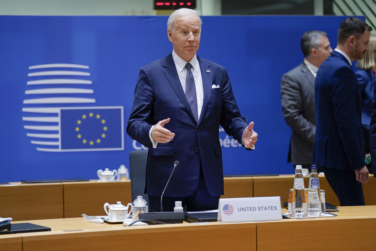 President Joe Biden at the round table meeting at an EU summit in Brussels on Thursday. Picture: AP Photo/Evan Vucci