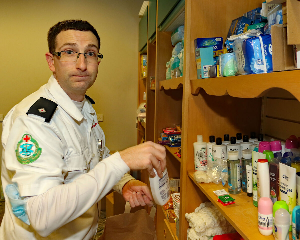 Niall Boland, Irish Red Cross, getting supplies ready for Ukrainian refugees arriving into Shannon Airport. Picture: Brendan Gleeson