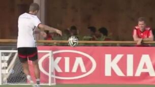 Das Boom! Germany's Mueller hits spectator in face with training ground strike