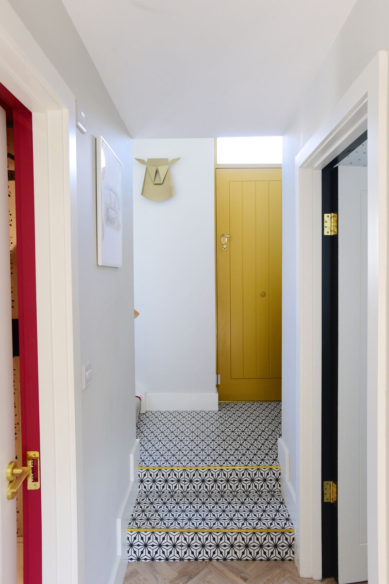 The view from Jennifer's main living area towards the hall and stairs. Picture: Moya Nolan