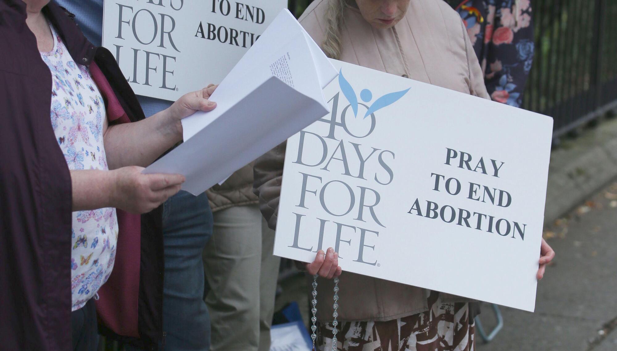Anti-abortion campaigners protest outside the National Maternity Hospital, Holles Street, Dublin. Picture: Stephen Collins/Collins