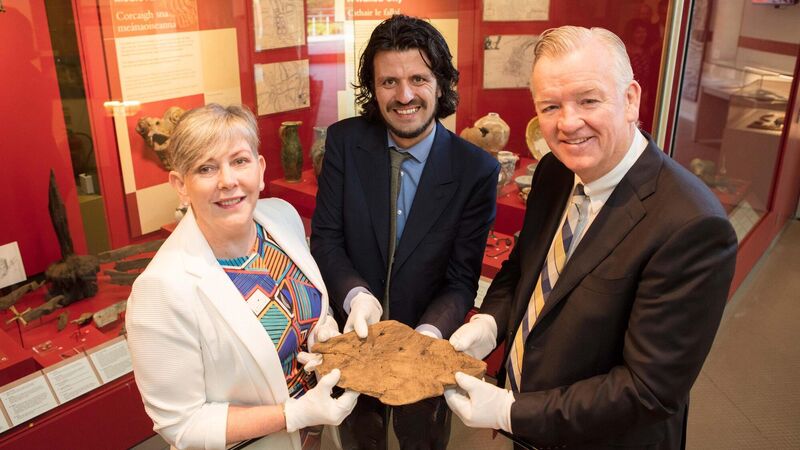 Ann Doherty of Cork City Council, Daniel Breen of Cork Public Museum, and Theo Cullinane of construction firm BAM, at the 'Below our Feet' Viking exhibition at Cork Public Museum in 2017. Picture: Michael O'Sullivan/OSM Photo Ann Doherty of Cork City Council, Daniel Breen of Cork Public Museum, and Theo Cullinane of construction firm BAM, at the 'Below our Feet' Viking exhibition at Cork Public Museum in 2017. Picture: Michael O'Sullivan/OSM Photo