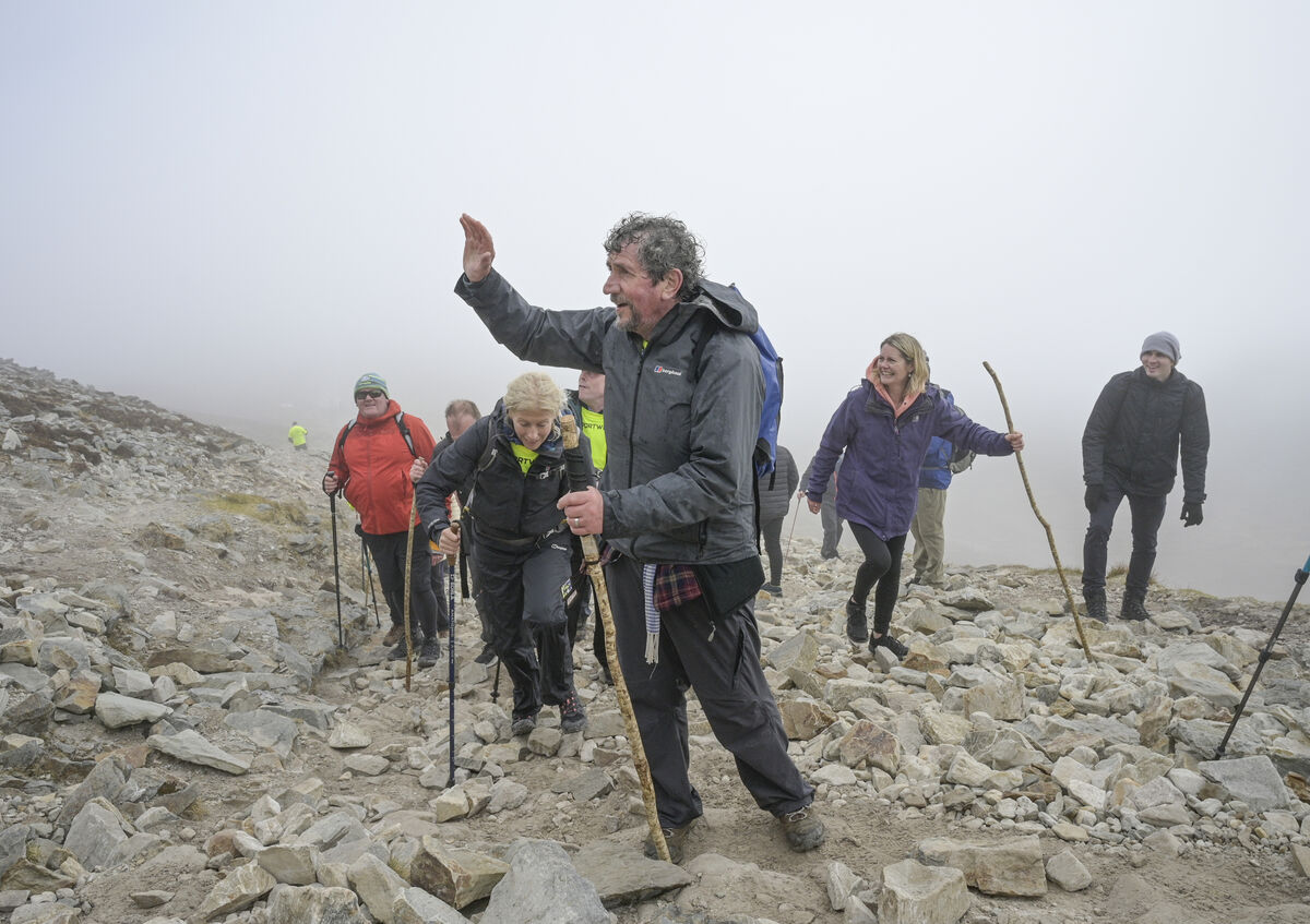 As he climbed the 7km route to the summit, Charlie took time to acknowledge those supporting him along the way. Picture: Michael Mc Laughlin/Photo: RollingNews.ie As he climbed the 7km route to the summit, Charlie took time to acknowledge those supporting him along the way. Picture: Michael Mc Laughlin/Photo: RollingNews.ie