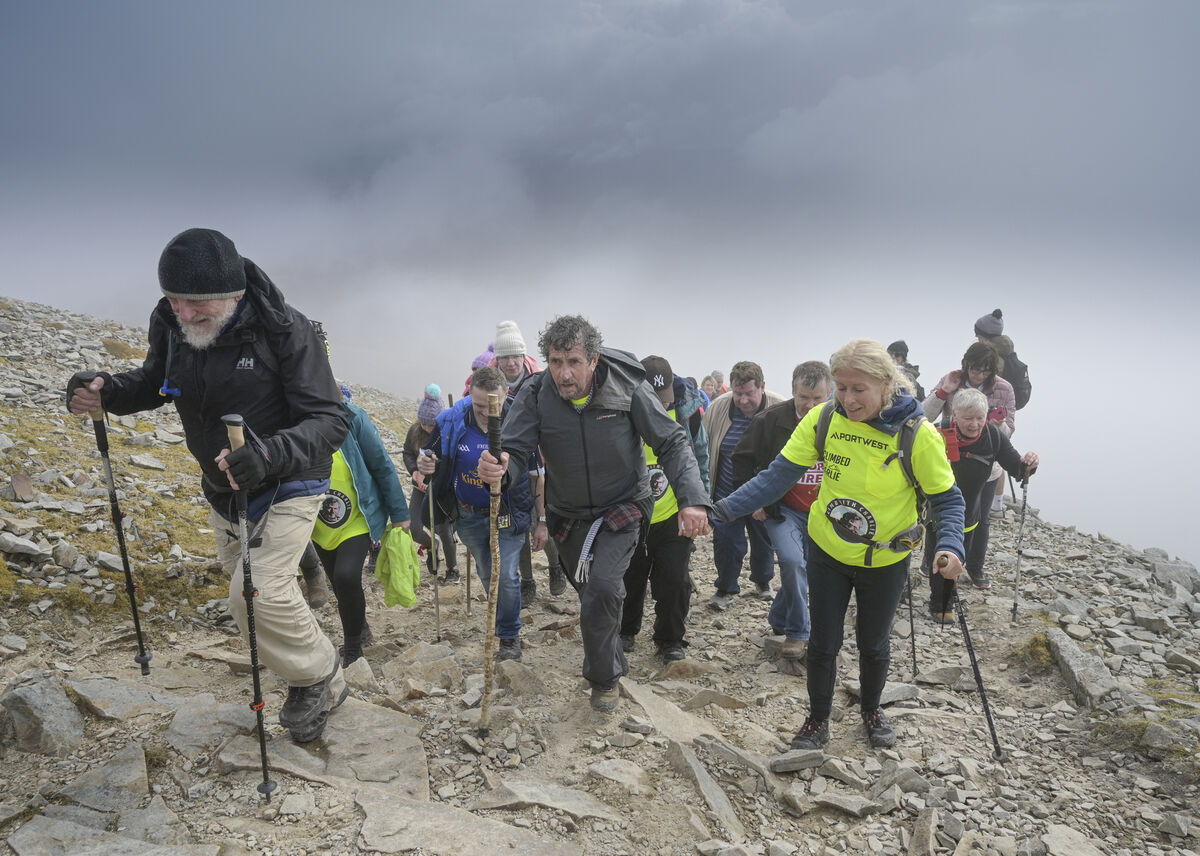 Charlie and his wife, Claire Mould, held hands as they climbed Croagh Patrick together. Picture: Michael Mc Laughlin/RollingNews.ie Charlie and his wife, Claire Mould, held hands as they climbed Croagh Patrick together. Picture: Michael Mc Laughlin/RollingNews.ie