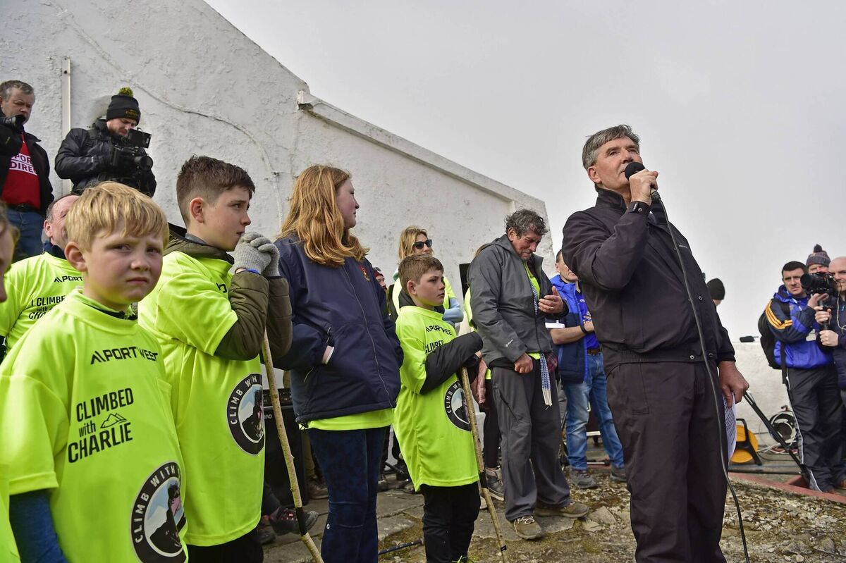 Daniel O'Donnell singing before the crowd on the summit of Croagh Patrick. Picture: Conor McKeown Daniel O'Donnell singing before the crowd on the summit of Croagh Patrick. Picture: Conor McKeown