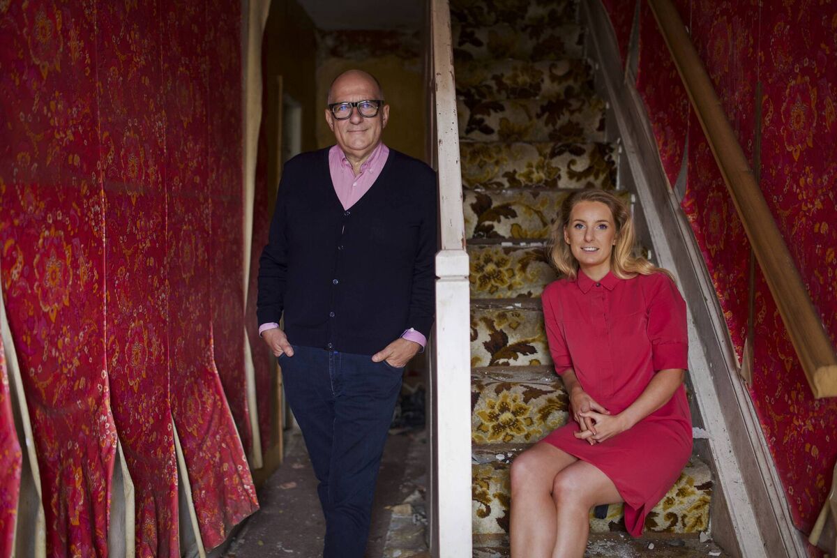 Hugh and Maryrose on the staircase: Before. 