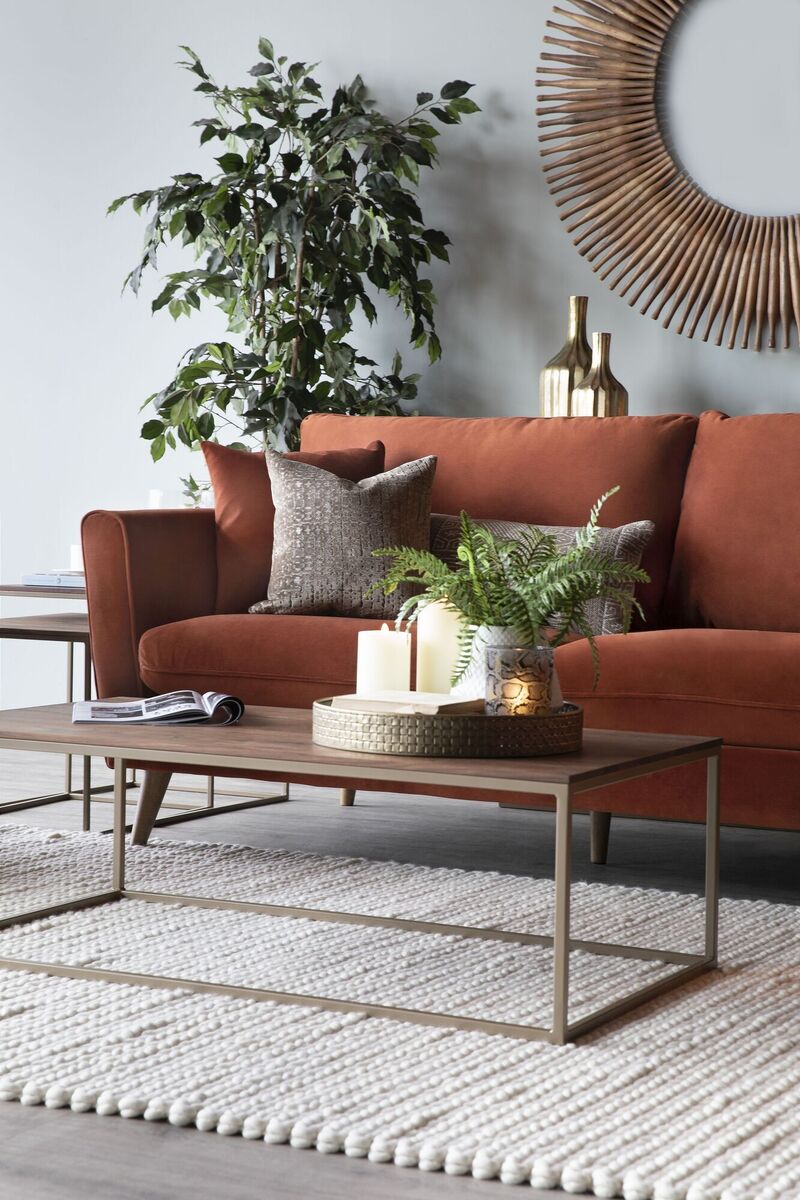  Picture a sofa like the Ivy from EZ Living Interiors with its warming tone in an otherwise neutral interior. Two-seater €979, three-seater €999 at www.ezlivinginteriors.com.