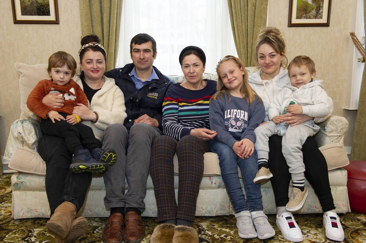 The extended family of Oleg and Maryna Gavrylenko, a couple who have been working and living in Tipperary for several years. The family group, photographed in the Presentation Convent in Fethard, include 9-year-old Alina and 4-year-old Damir, who travelled from Kyiv and South Ukraine to Poland and then by air to Ireland.