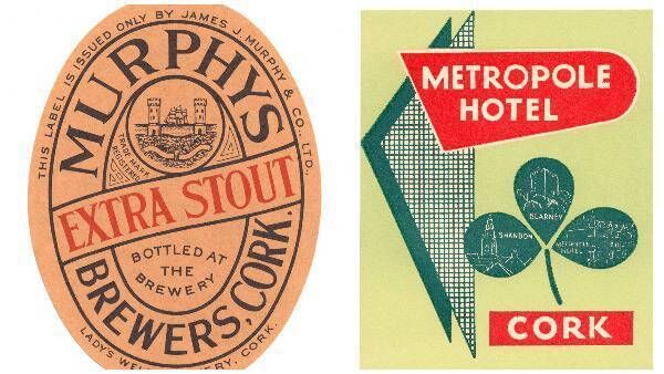 Labels for Murphy's Stout, and the Metropole Hotel in Cork. 
